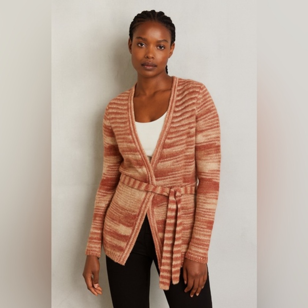 Theory Pink and Cream Striped Cardigan